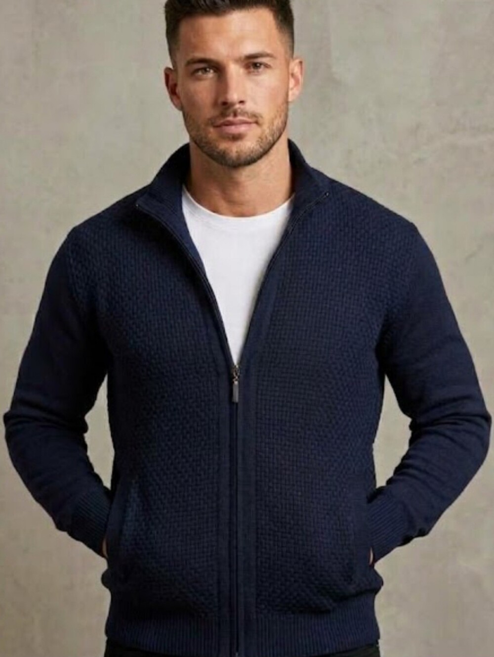 Sergio Louis Mens Navy Full Zip Sweater Wool Blend Size M New with Tags